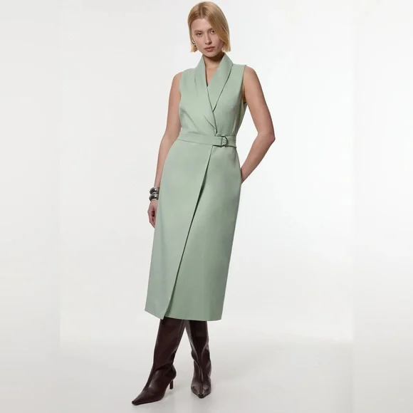 NWT Karen Millen Soft Tie Tailored Sleeveless Pencil Midi Dress. $389